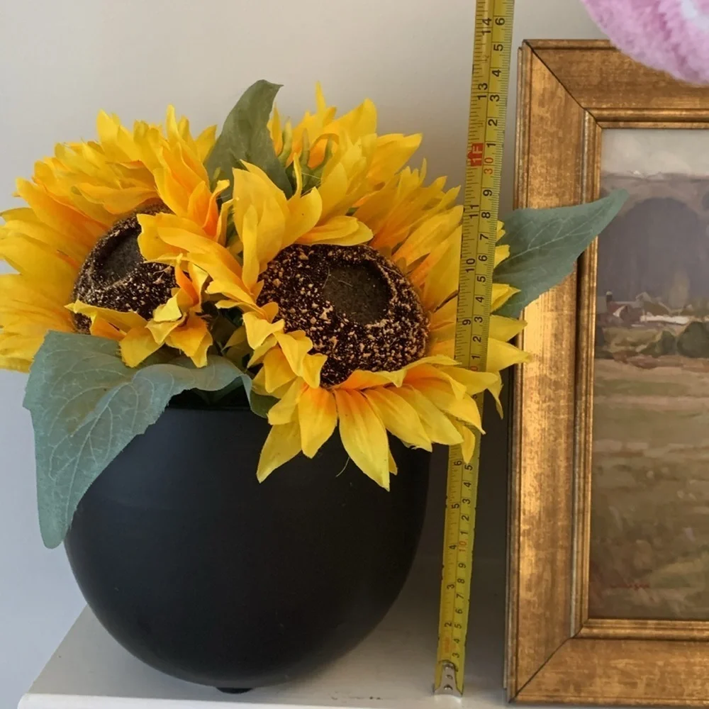 Sunflowers arrangement black large vase‎ home decor fall ceramic pot traditional